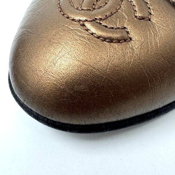 Chanel Metallic Bronze Leather Ballet Flats | CC Logo Ballerinas Size 37 | 6.5